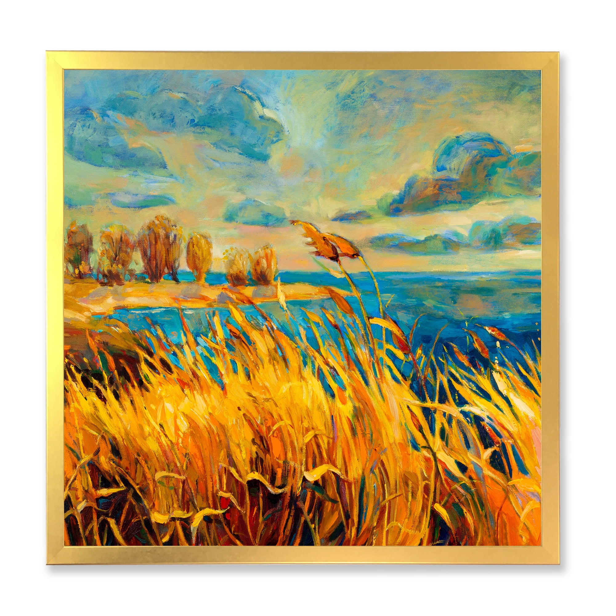 Designart 'Sunset Over Vibrant Lake' Nautical & Coastal Framed Art Print