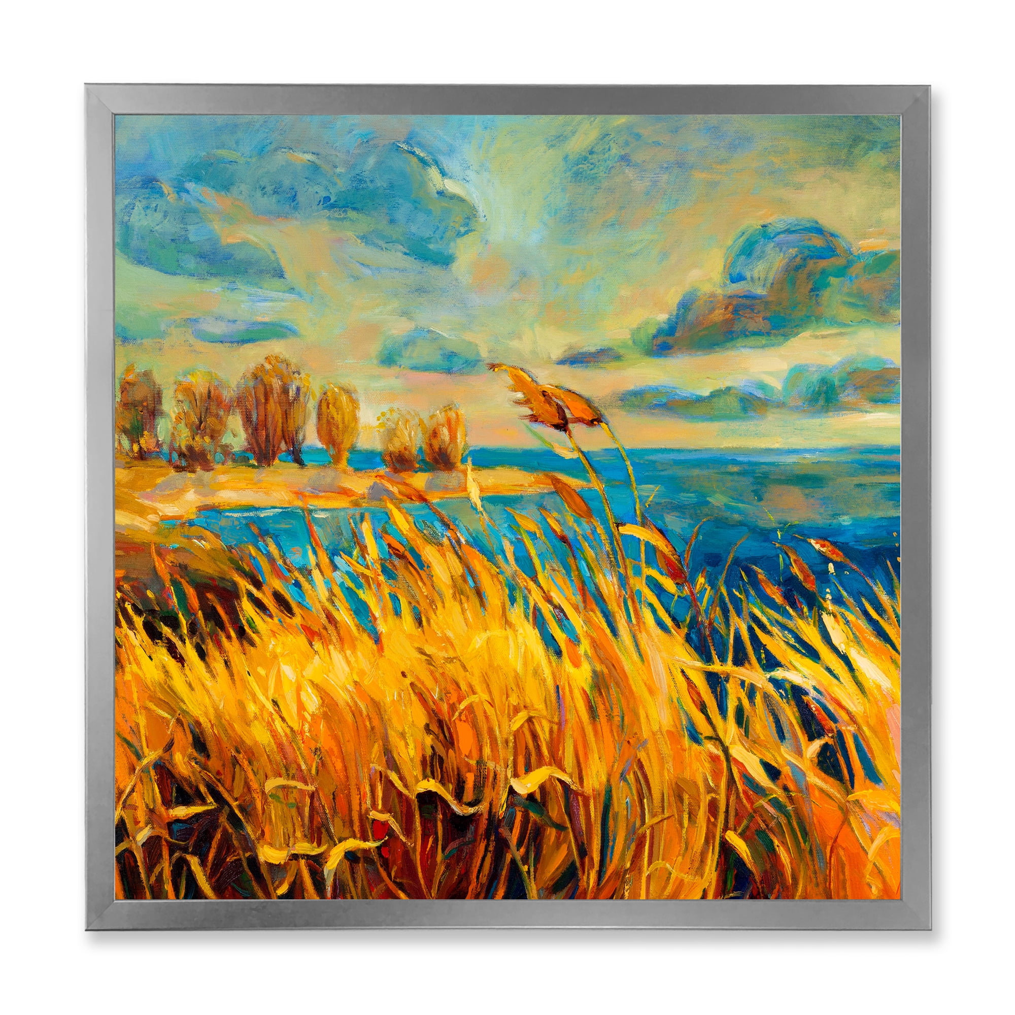 Designart 'Sunset Over Vibrant Lake' Nautical & Coastal Framed Art Print