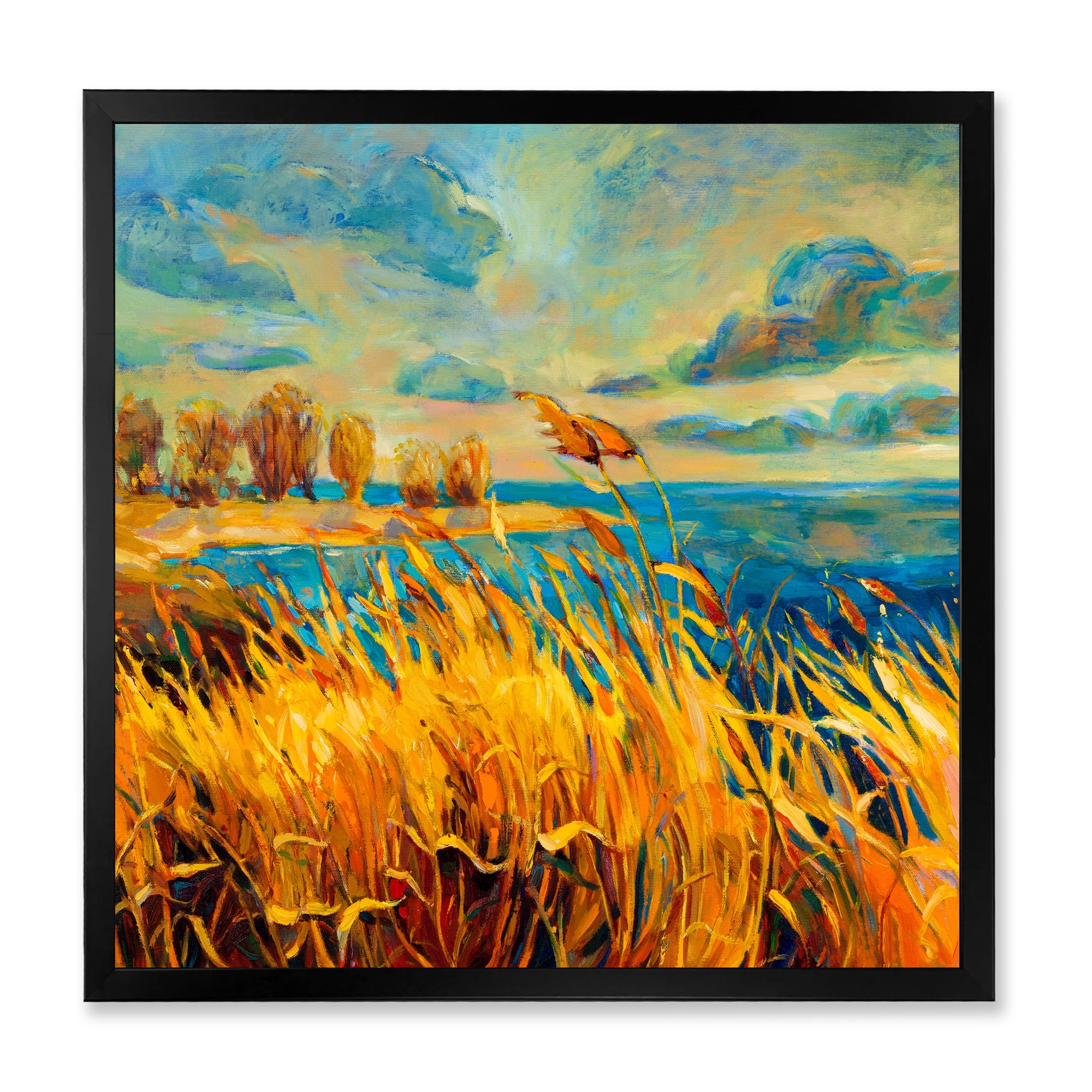 Designart 'Sunset Over Vibrant Lake' Nautical & Coastal Framed Art Print