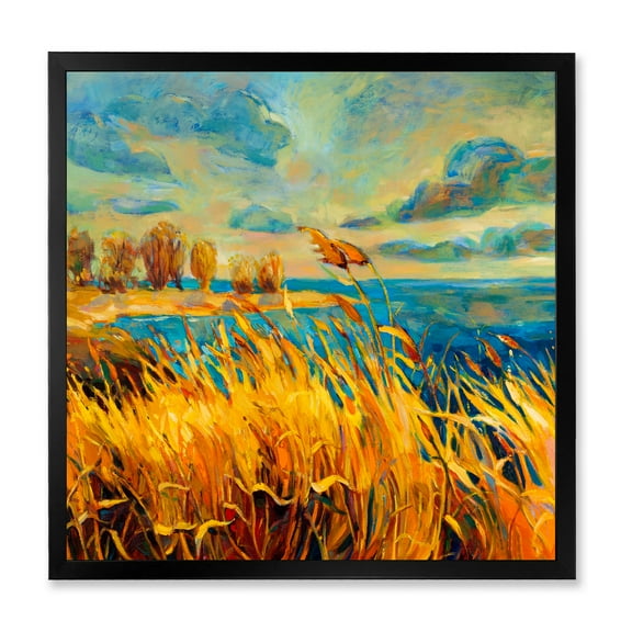 Designart 'Sunset Over Vibrant Lake' Nautical & Coastal Framed Art Print