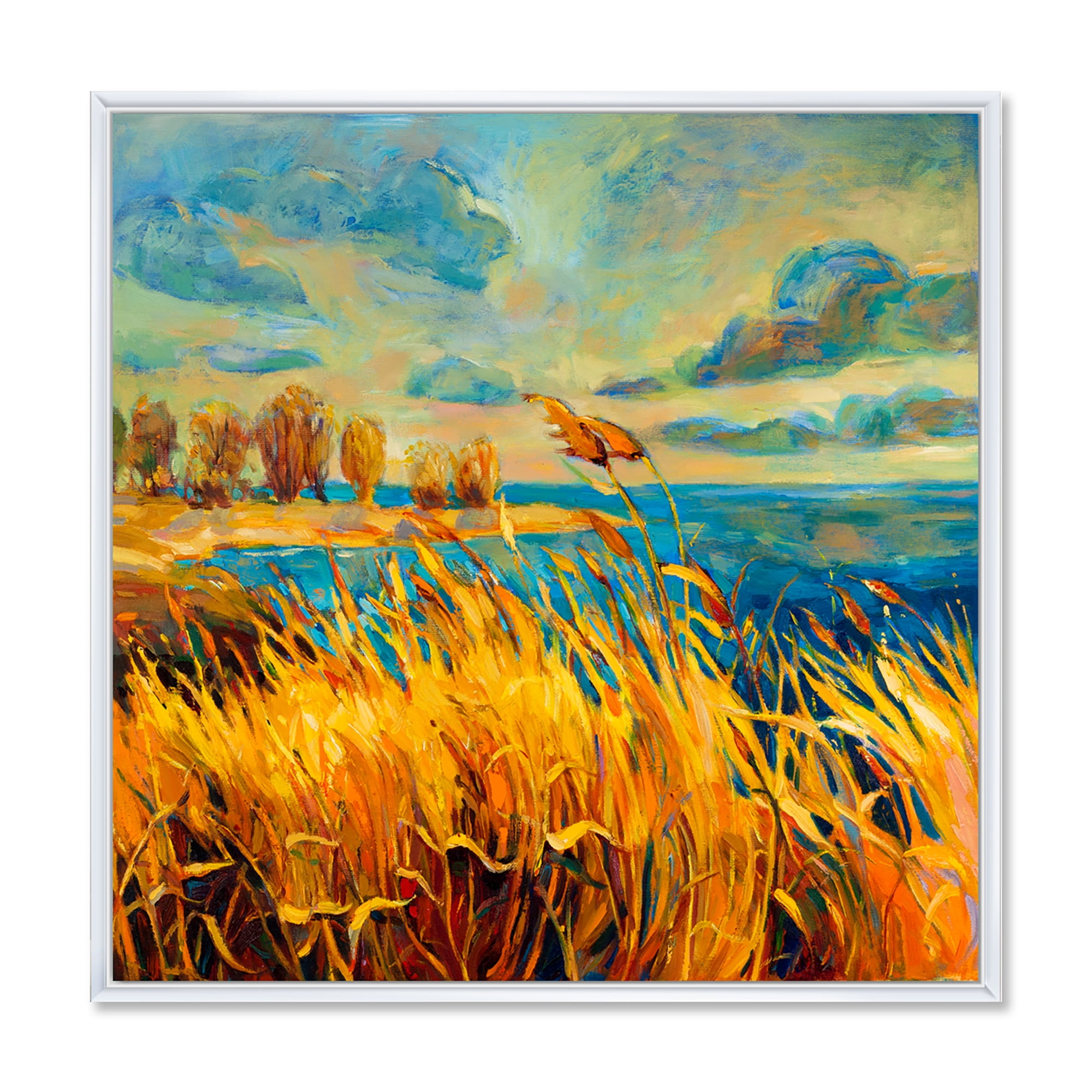 Designart 'Sunset Over Vibrant Lake' Nautical & Coastal Framed Canvas Wall Art Print