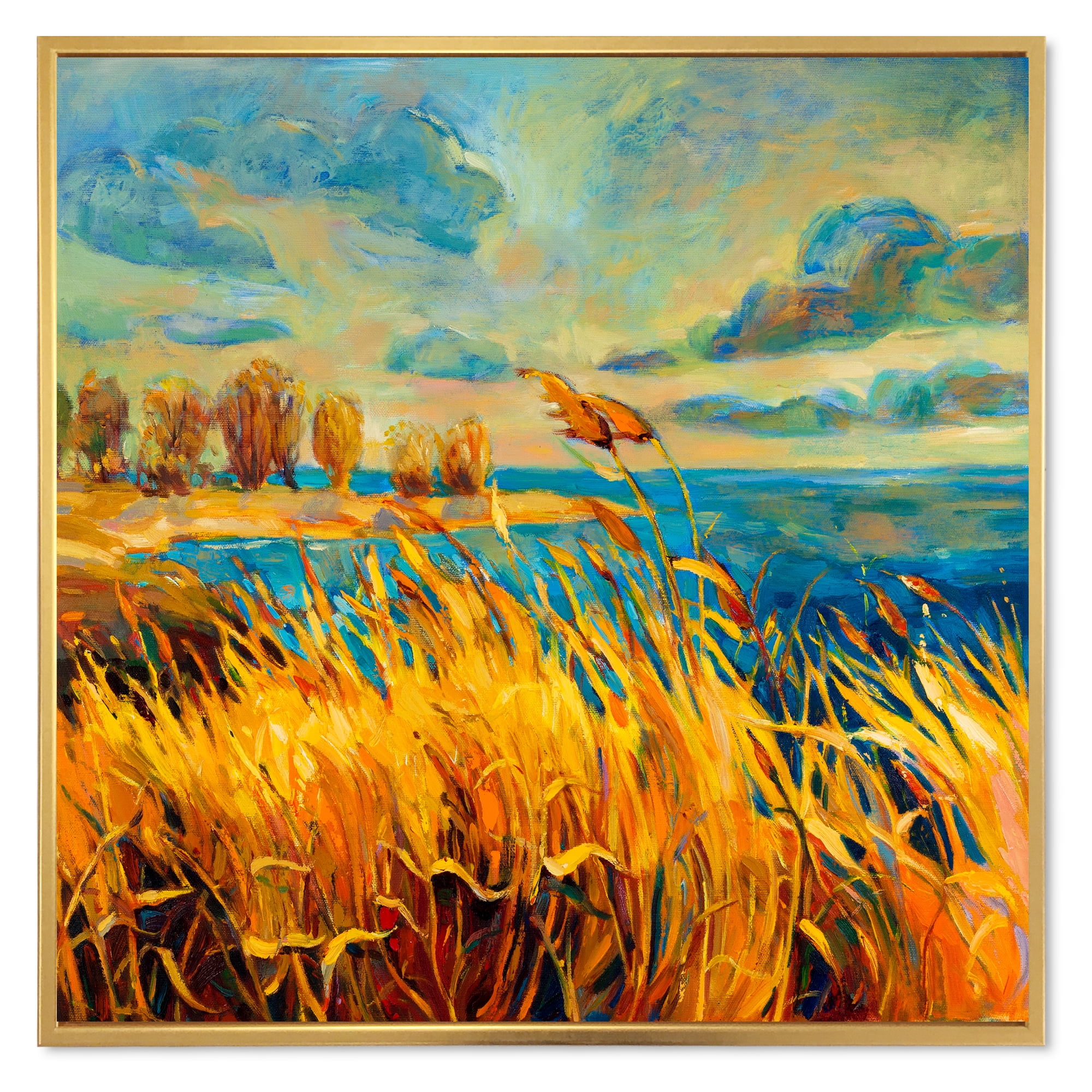 Designart 'Sunset Over Vibrant Lake' Nautical & Coastal Framed Canvas Wall Art Print