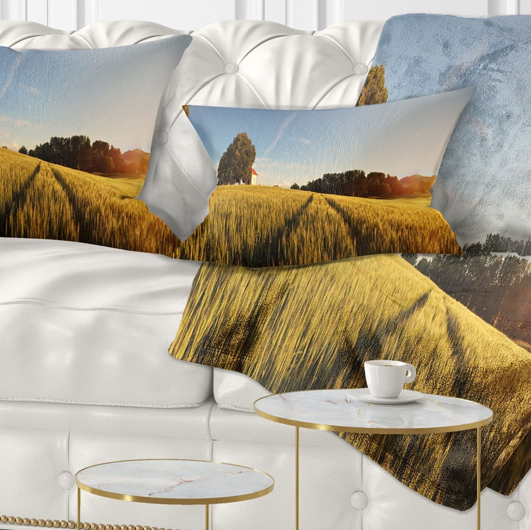 Designart Sunset Over Wheat Field in Slovakia - Photography Throw Pillow - 12x20