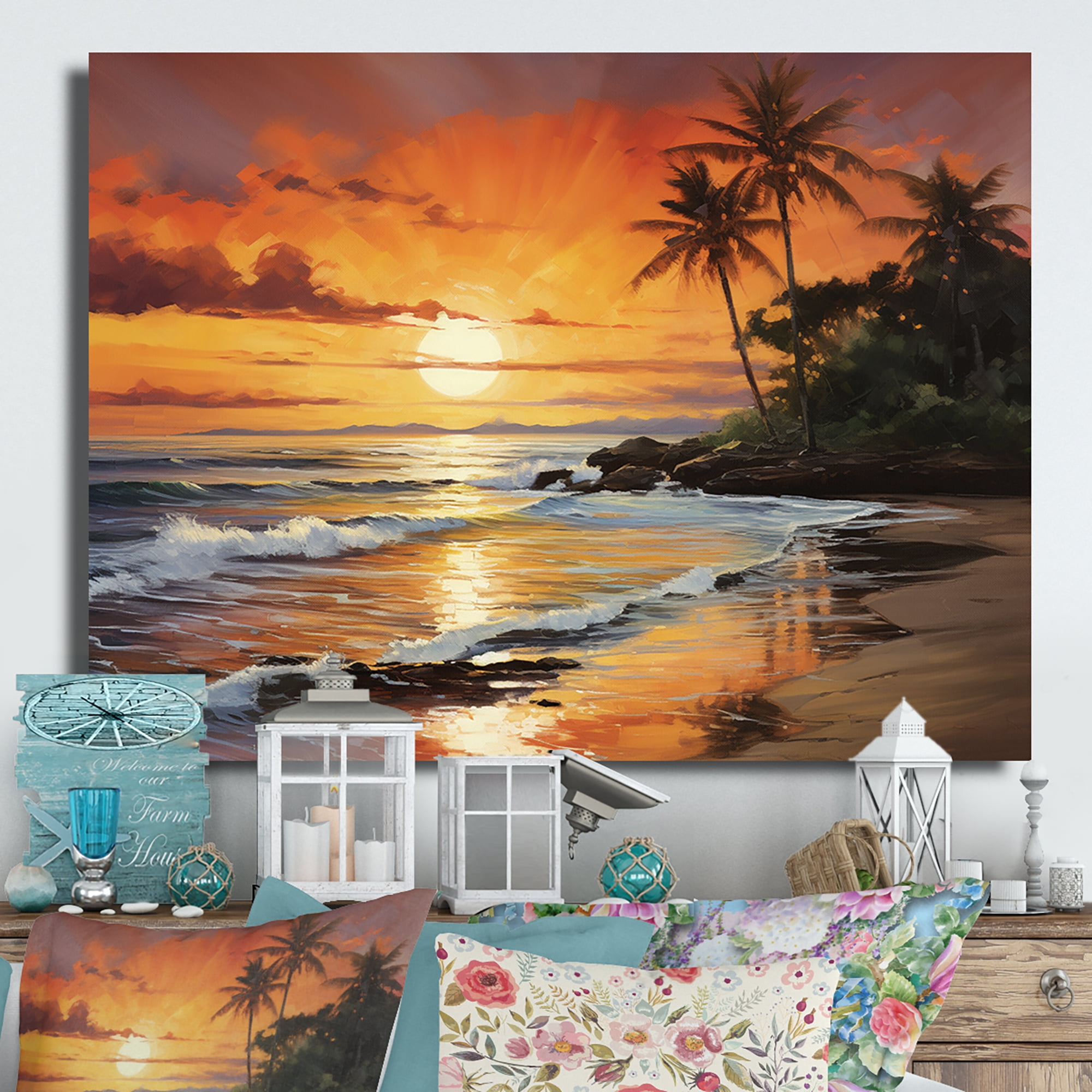 Designart "Sunset Over the Caribbean Island III" Nautical & Beach Metal ...