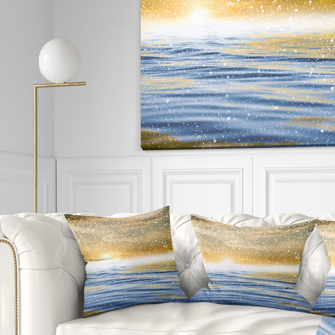 Designart Sunset Over the Sea with Snow - Skyline Photography Throw Pillow - 16x16