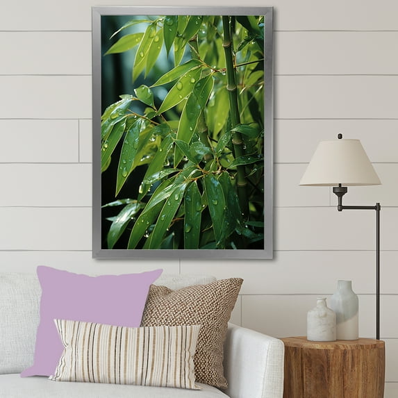 Designart "Sunset Photography With Bamboo III" Bamboo Picture Framed Wall Art Living Room