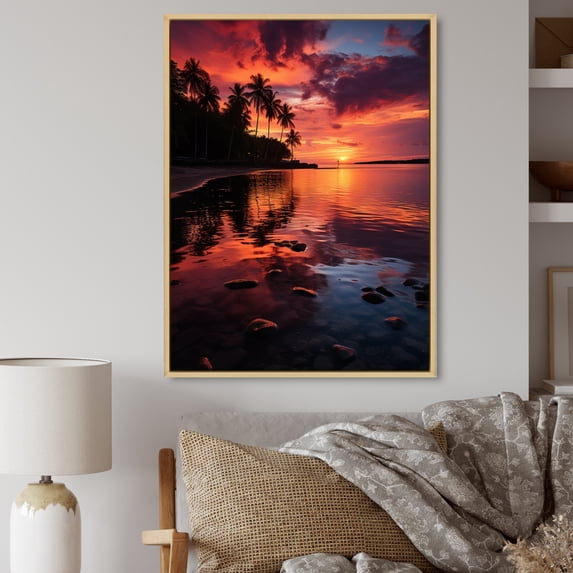 Designart "Sunset Reflections Dominican Tropical painting II" Nautical & Beach Floater Framed Canvas Print