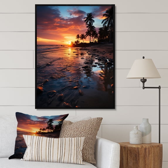 Designart "Sunset Reflections Dominican Tropical painting III" Nautical & Beach Floater Framed Wall Art Print