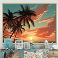 thumbnail image 1 of Designart "Sunset'S Palm Tree I" Palms & Palm Trees Floater Framed Canvas Art Print, 1 of 5