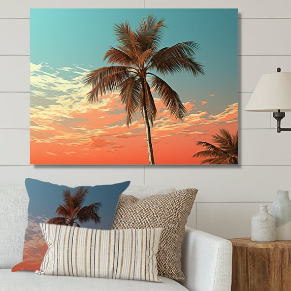 Designart "Sunset'S Palm Tree" Palms & Palm Trees Wall Decor