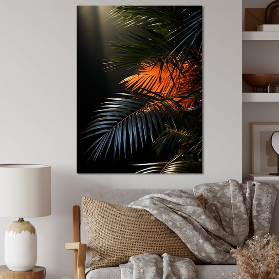 Designart "Sunset'S Tropical Palm Tree Leaves IV" Palms & Palm Trees Canvas Wall Art