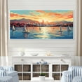 thumbnail image 1 of Designart "Sunset Sail at Vancouver Port" Oversized Coastal Framed Wall Art - Coastal Blue Coastal Port Entryway Framed Wall Art, 1 of 6