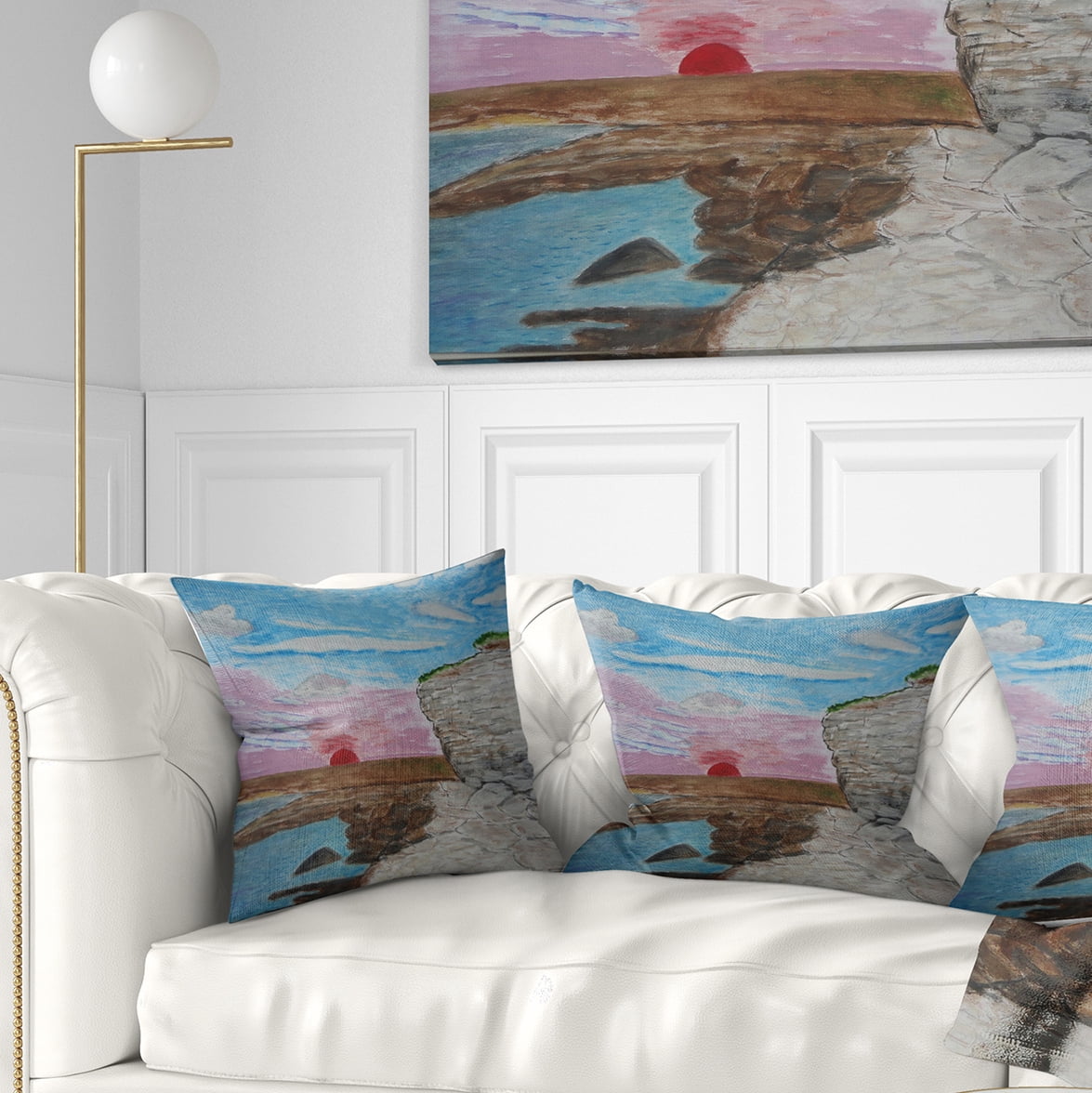 Designart Sunset Seashore - Seascape Throw Pillow - 18x18