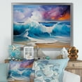 Designart "Sunset Shoreline Waves I" Coastal Framed Wall Art Decor