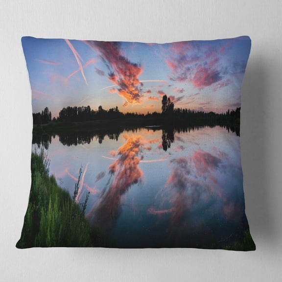 Designart Sunset Sky Mirrored in Lake Water - Landscape Printed Throw Pillow - 16x16
