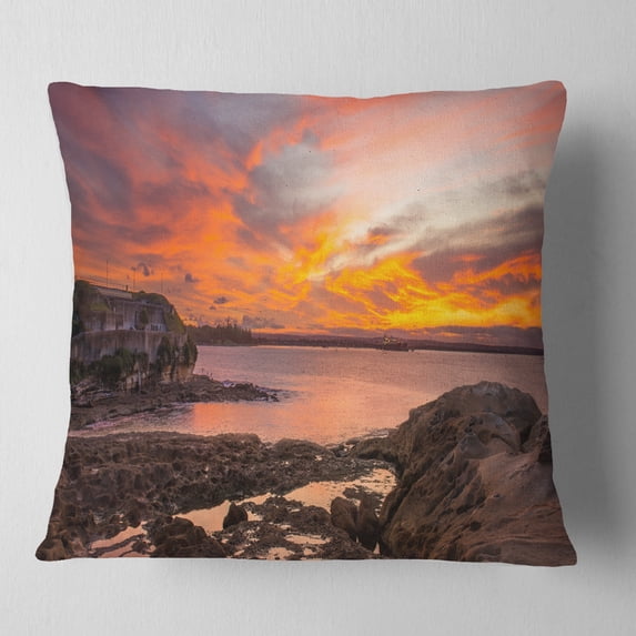 Designart Sunset Sky Panoramic Sydney View - Seashore Throw Pillow - 16x16