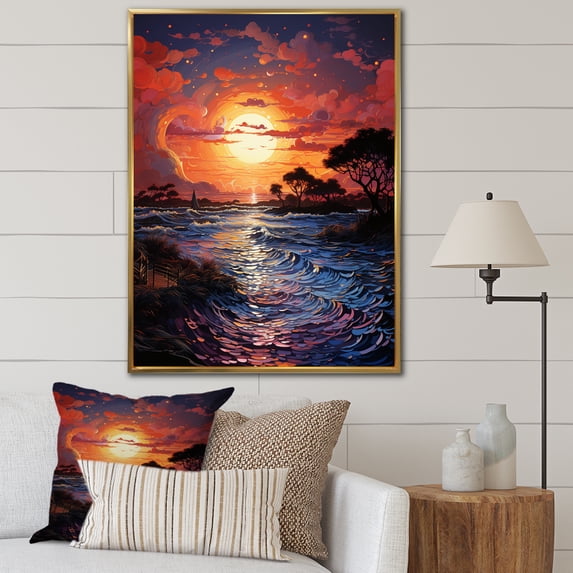 Designart "Sunset Sunset Reverie Painting II" Landscape & Nature Floater Framed Canvas Art Print