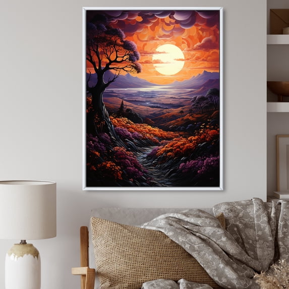 Designart "Sunset Tangerine Twilight Collage I" Landscape & Nature Floater Framed Canvas Print