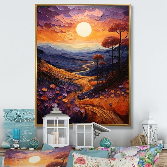 Designart "Sunset Tangerine Twilight Collage III" Landscape & Nature Floater Framed Canvas Wall Art