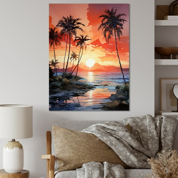 Designart "Sunset Tranquility In Tropical Twilight" Palms & Palm Trees Canvas Prints