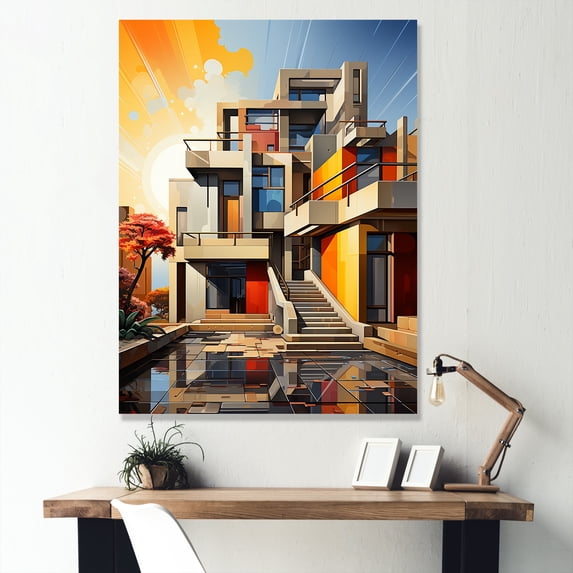 Designart "Sunset View By The Hotels And Lodges" Hotels & Lodges Wall Art Prints