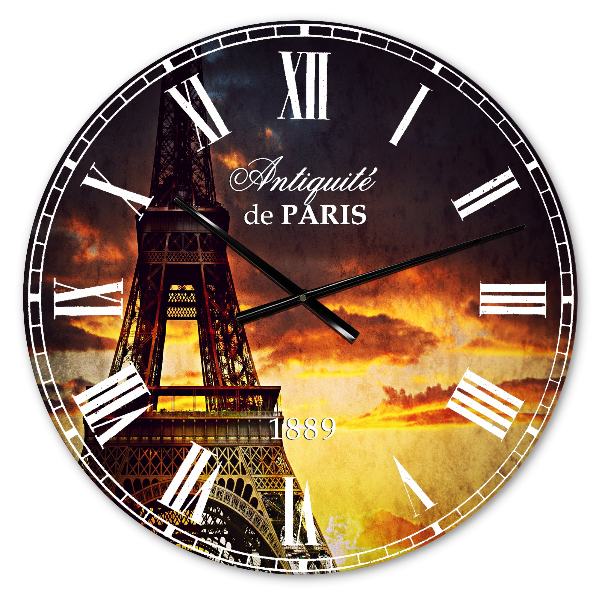 Designart 'Sunset View with Paris Eiffel tower' Industrial wall clock