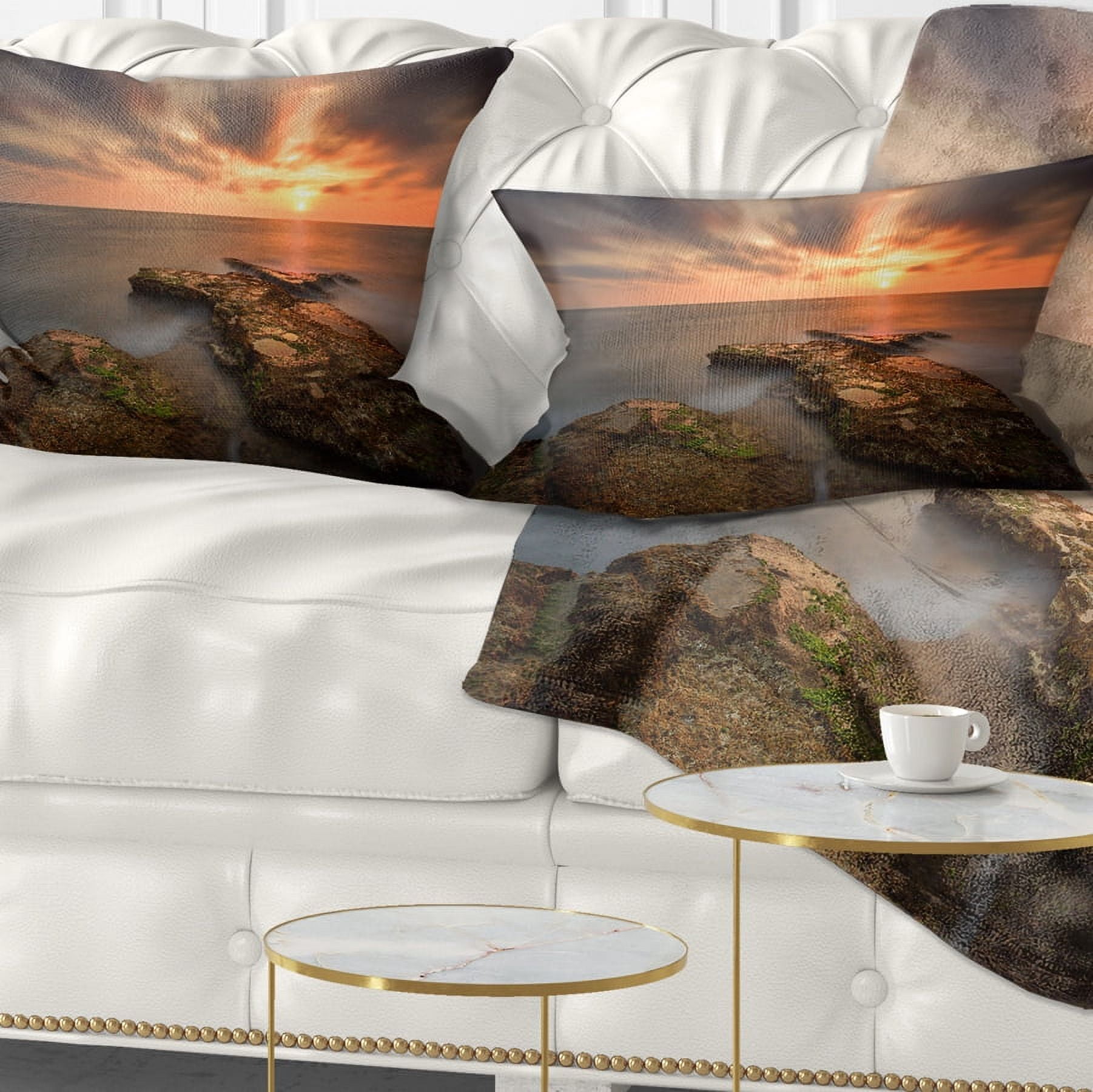 Designart Sunset at Atlantic Coast Spain - Seascape Photography Throw Pillow - 12x20