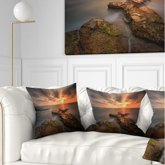 Designart Sunset at Atlantic Coast Spain - Seascape Photography Throw Pillow - 18x18