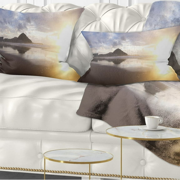 Designart Sunset at Donostia Beach - Seascape Throw Pillow - 12x20