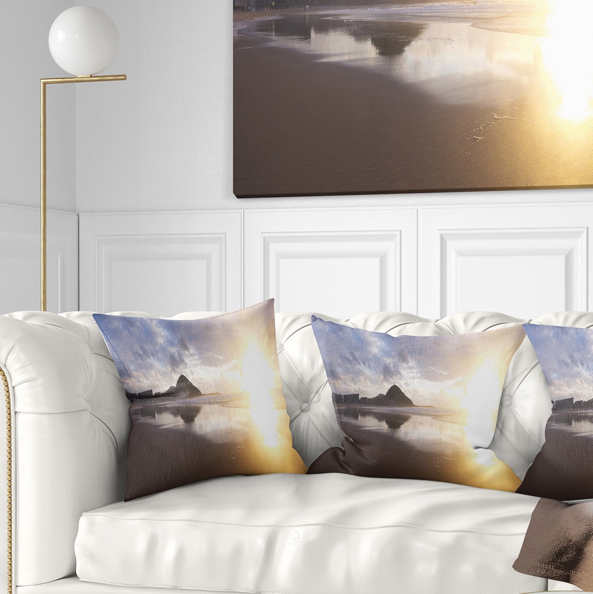 Designart Sunset at Donostia Beach - Seascape Throw Pillow - 18x18