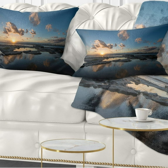 Designart Sunset at La Perhouse Beach - Seascape Throw Pillow - 12x20