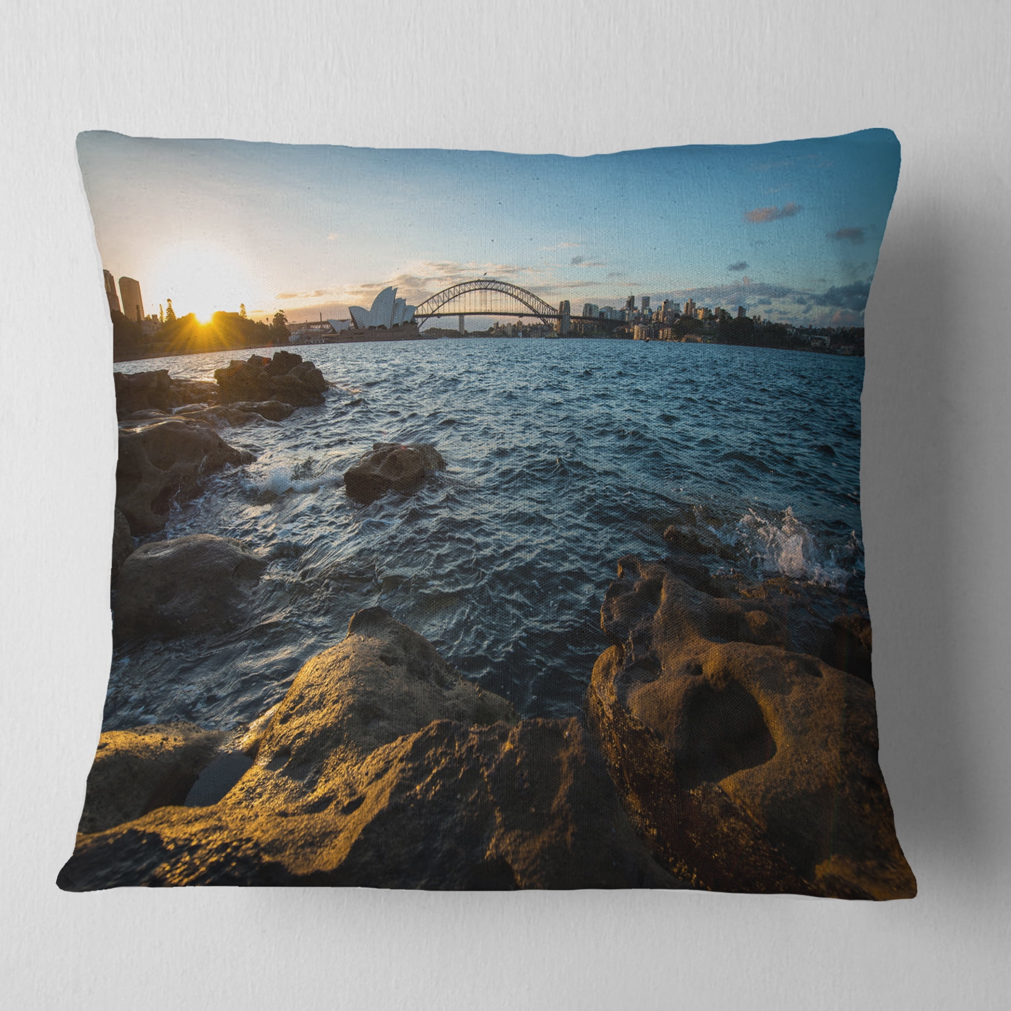 Designart Sunset at Opera House Sydney - Seashore Throw Pillow - 18x18
