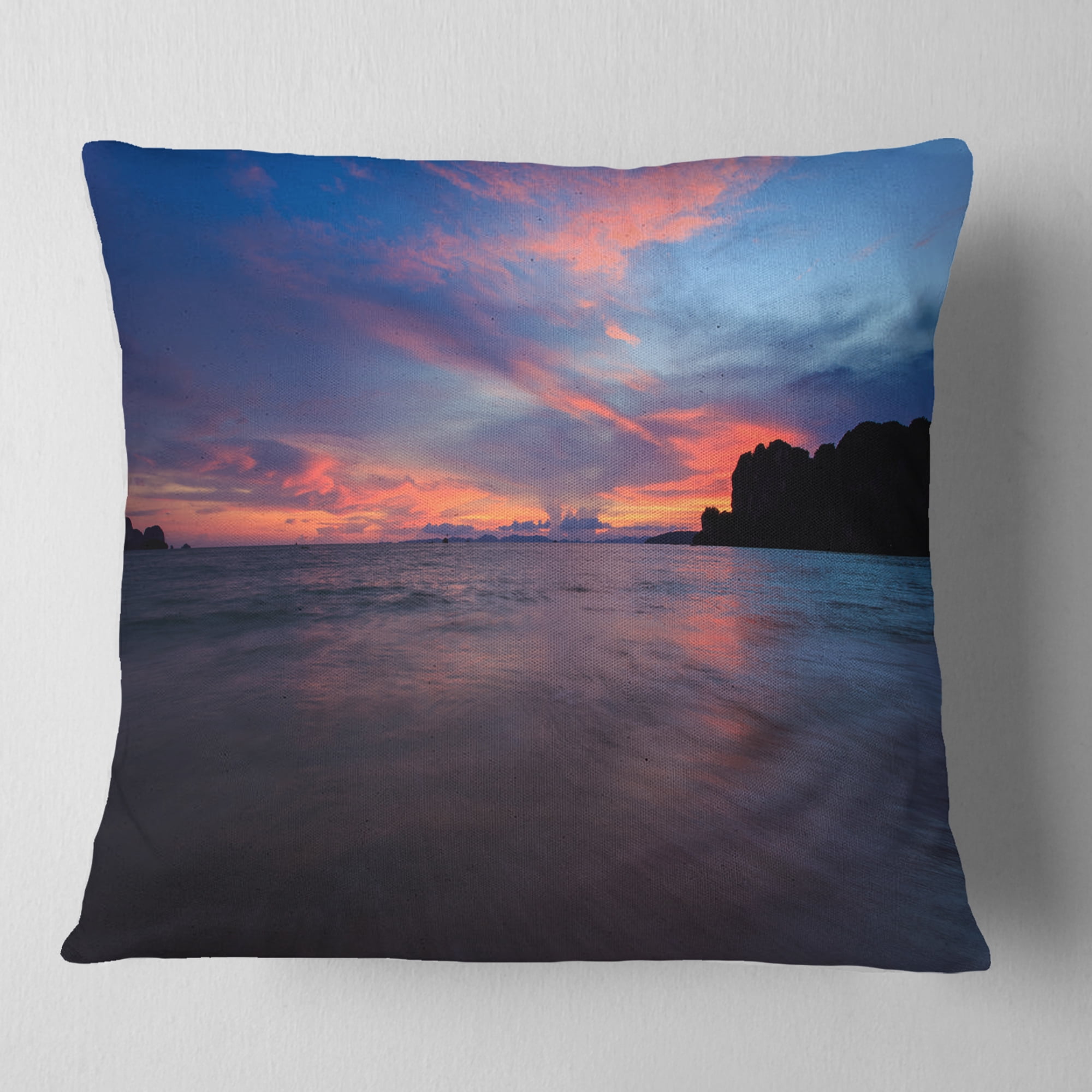 Designart Sunset at Railay Beach Andaman Sea - Seashore Throw Pillow - 18x18
