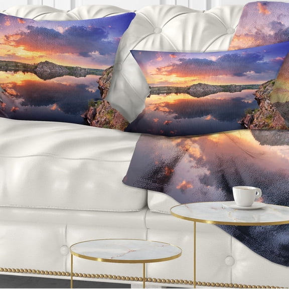 Designart Sunset at River with Large Clouds - Landscape Photography Throw Pillow - 12x20