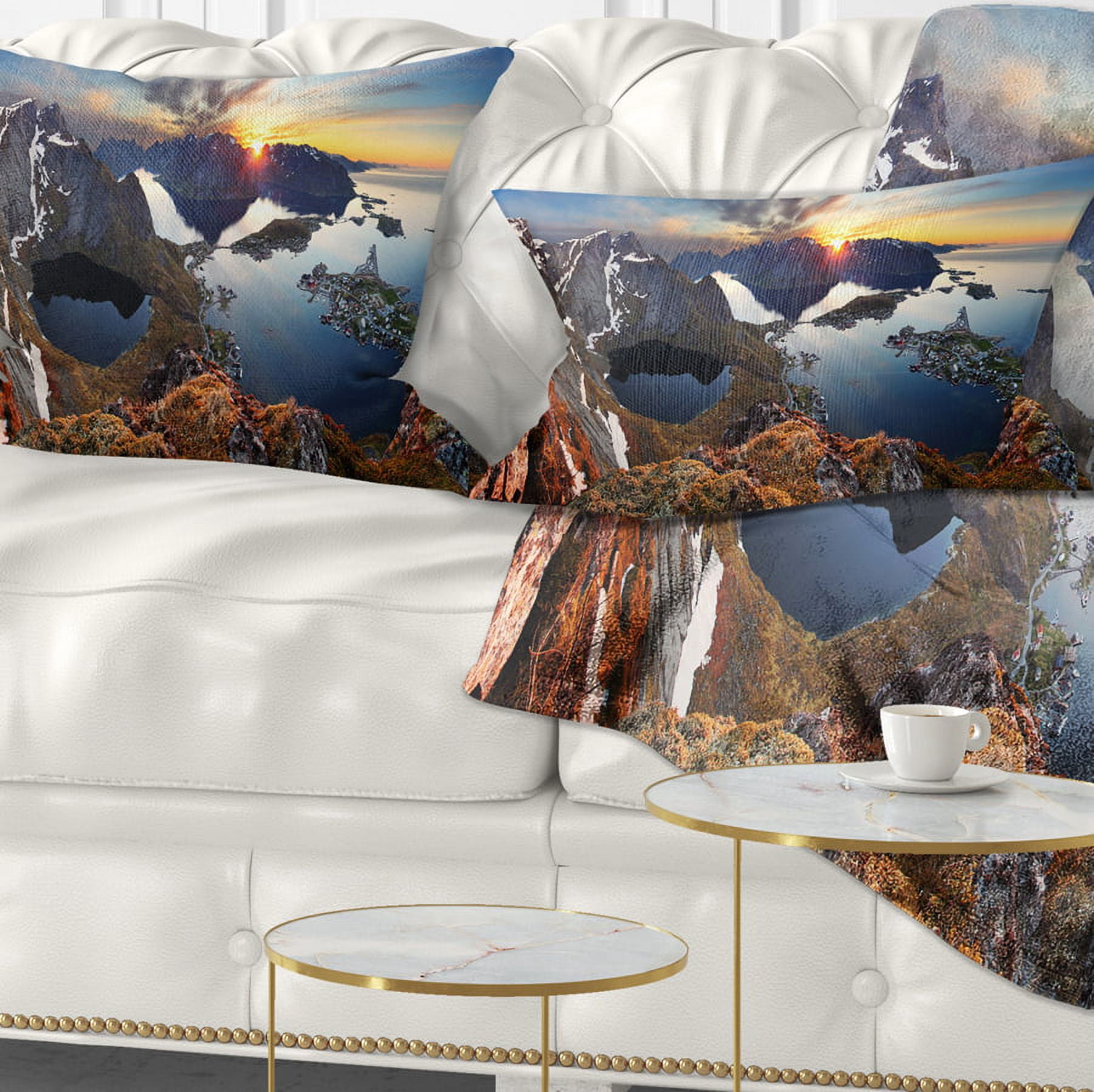 Designart Sunset at Rocky Mountains Norway - Landscape Photography Throw Pillow - 12x20