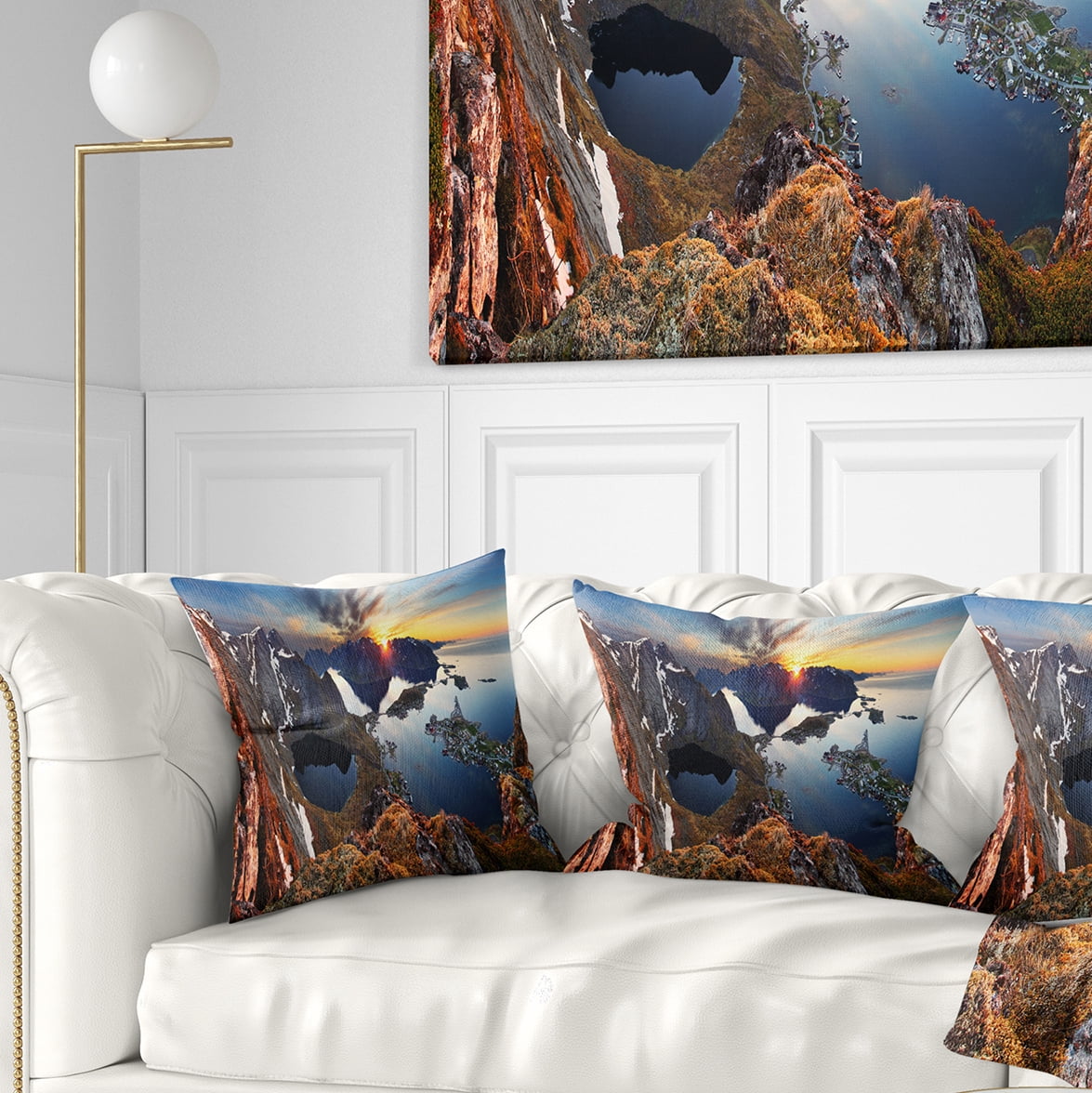 Designart Sunset at Rocky Mountains Norway - Landscape Photography Throw Pillow - 18x18