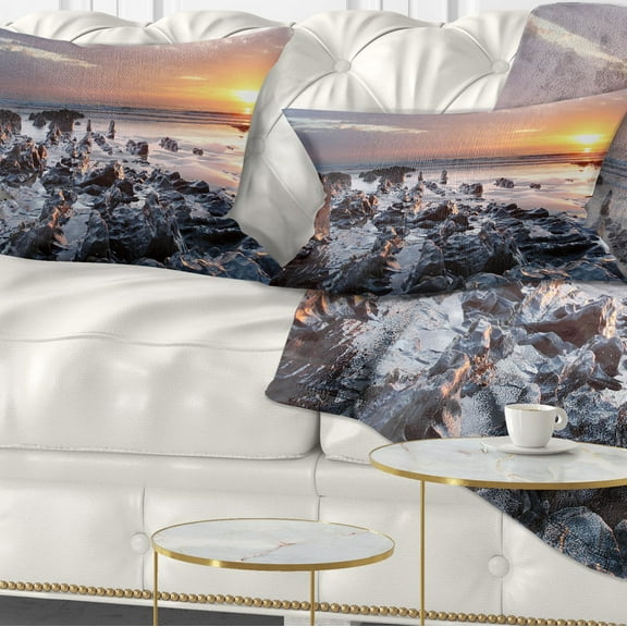 Designart Sunset at Woolacombe Bay Devon UK - Seashore Throw Pillow - 12x20