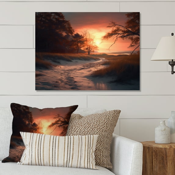 Designart "Sunset by the Beach I" Coastal Metal Art Print