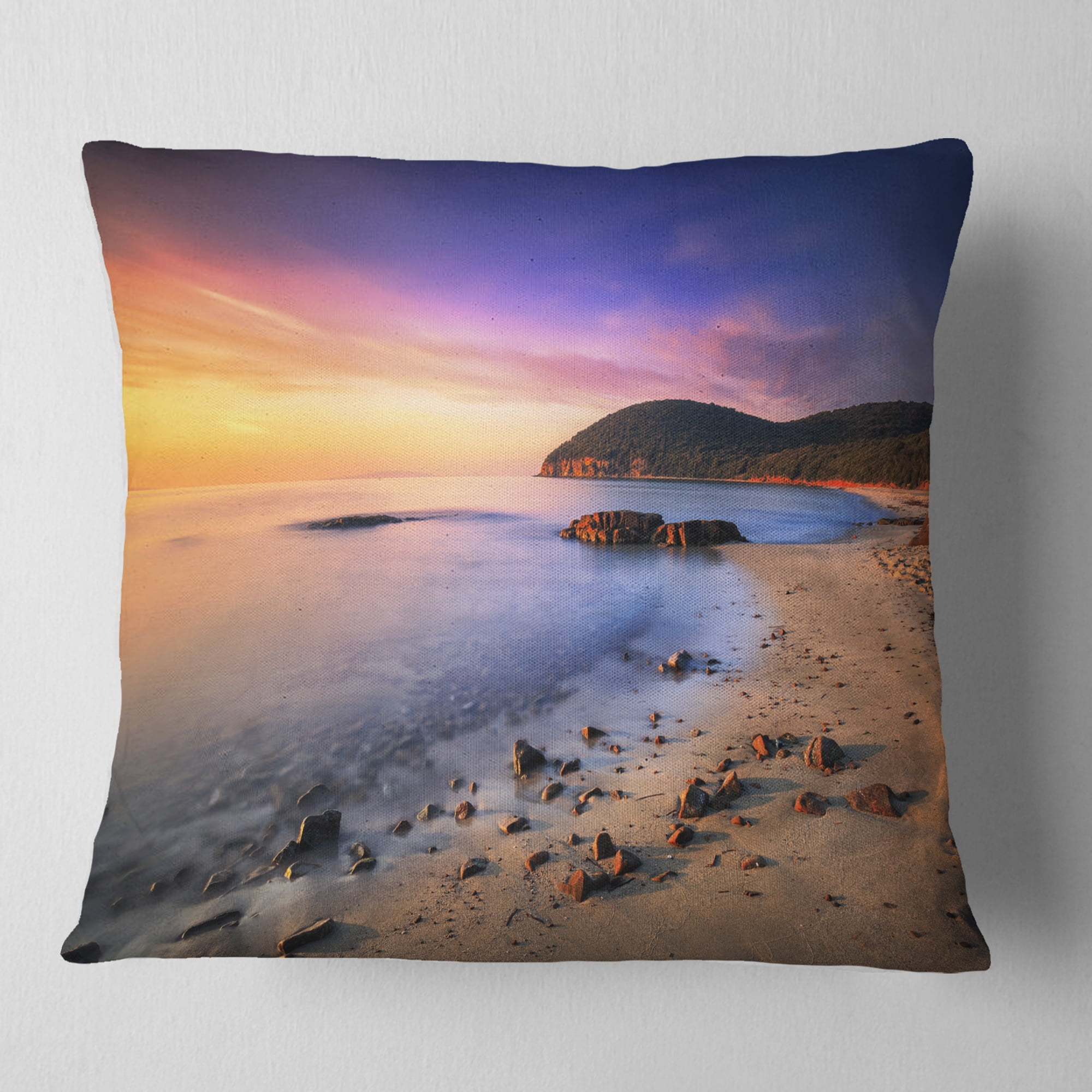 Designart Sunset in Cala Violina Bay Beach - Seashore Throw Pillow - 16x16