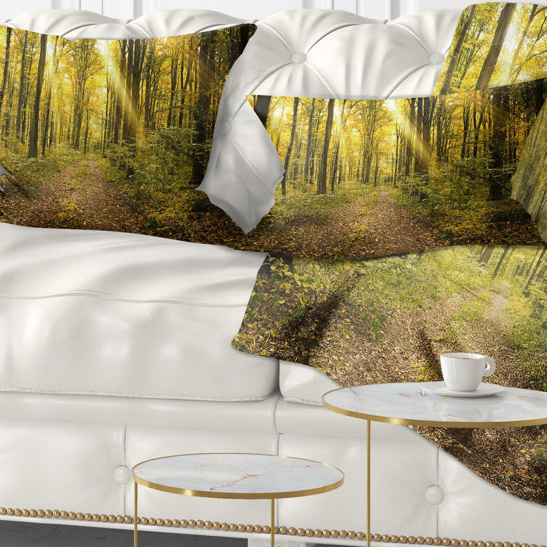Designart Sunset in Green Autumn Forest - Modern Forest Throw Pillow - 12x20