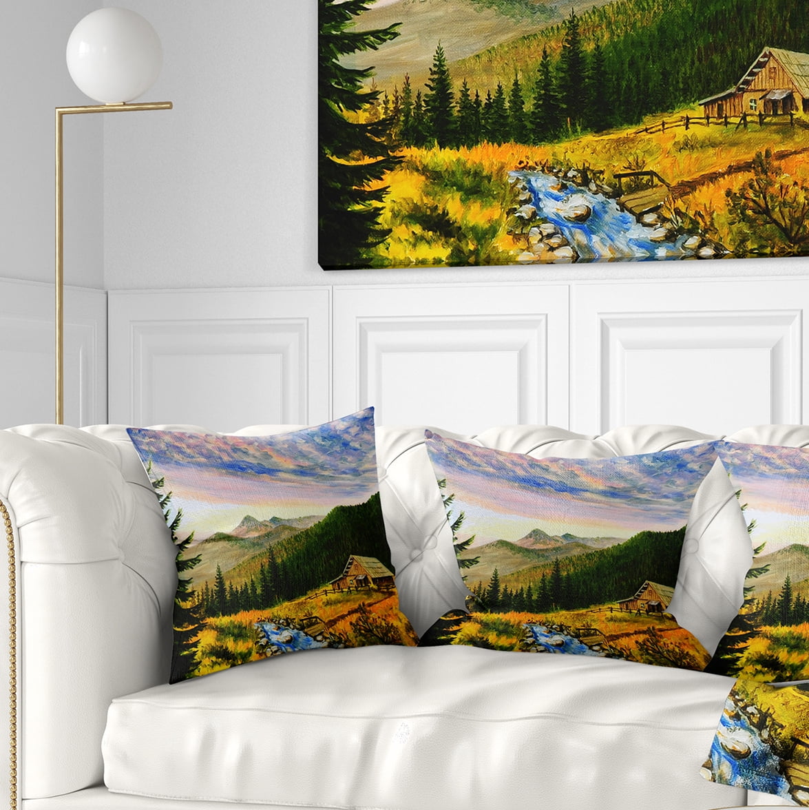 Designart Sunset in Mountains - Landscape Printed Throw Pillow - 16x16