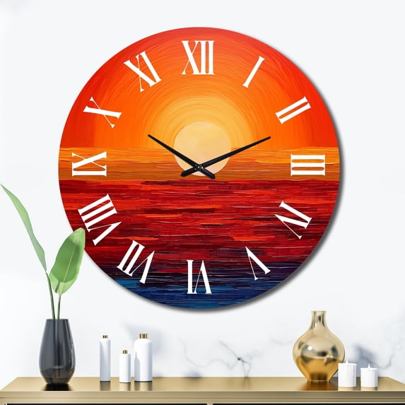 Designart "Sunset in Orange and Yellow Gold III" Landscapes Oversized Wall Clock