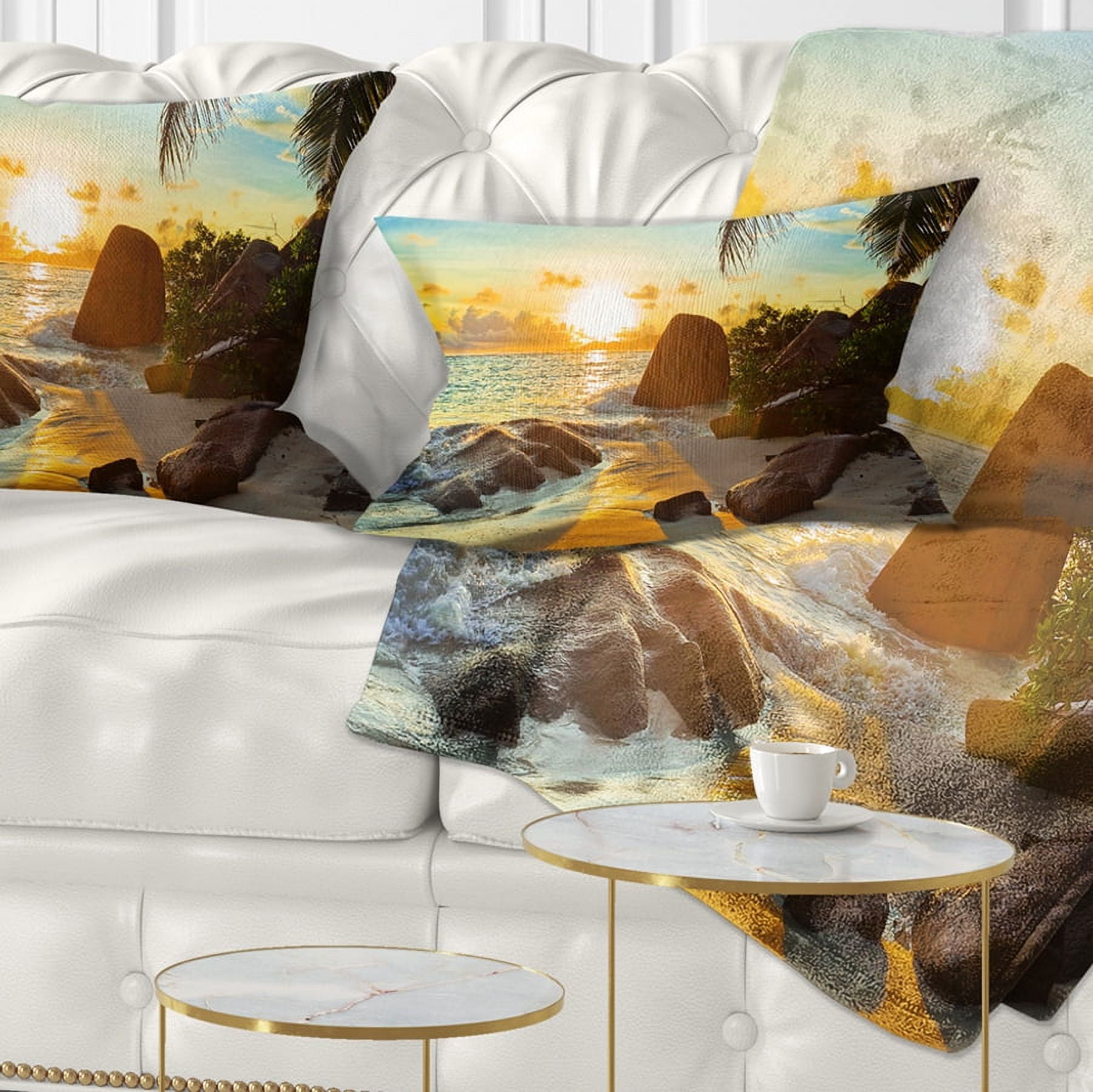 Designart Sunset in Tropical Beach - Landscape Photography Throw Pillow - 12x20