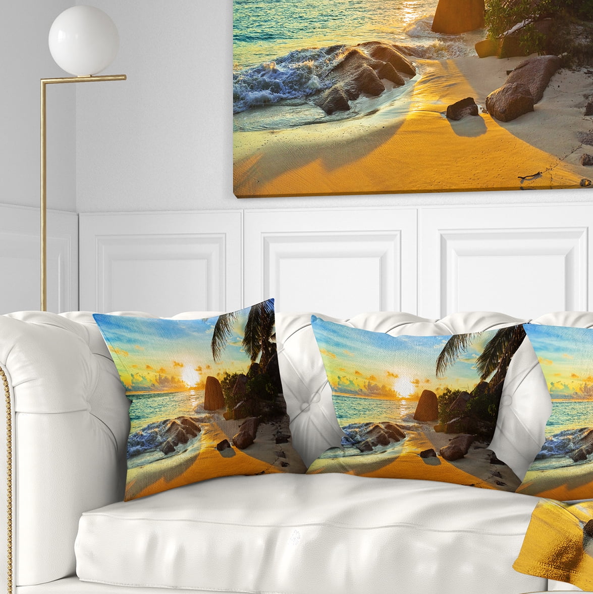 Designart Sunset in Tropical Beach - Landscape Photography Throw Pillow - 18x18