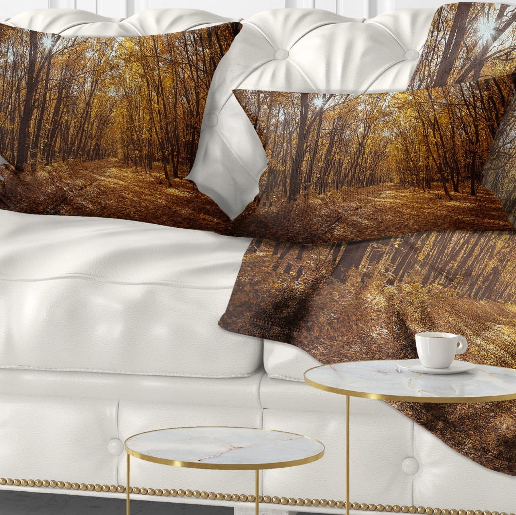 Designart Sunset in Yellow Autumn Forest - Modern Forest Throw Pillow - 12x20