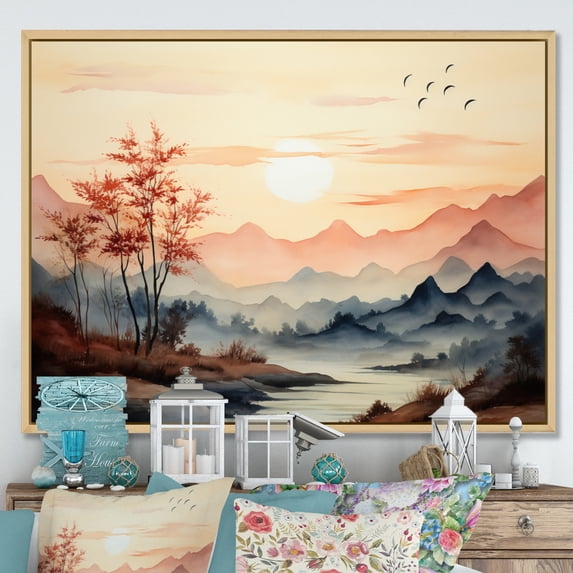 Designart "Sunset in the African Serengeti I" Landscapes Floater Framed Canvas Print