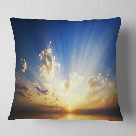 Designart Sunset in the Ocean Blue Sky Panorama - Seashore Throw Pillow - 18x18