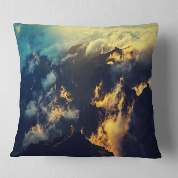Designart Sunset on Hill above Clouds - Landscape Printed Throw Pillow - 16x16