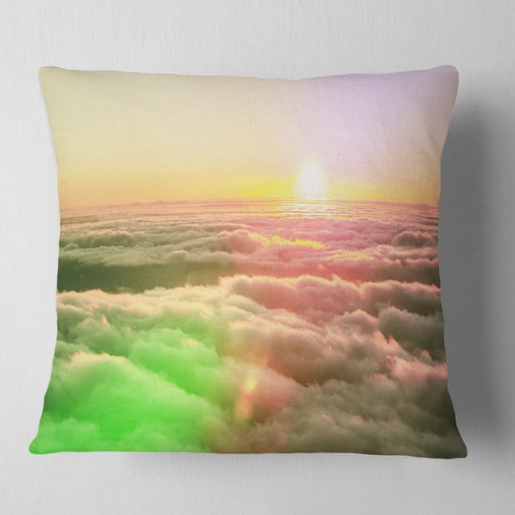 Designart Sunset on Hills Above Clouds - Landscape Printed Throw Pillow - 18x18