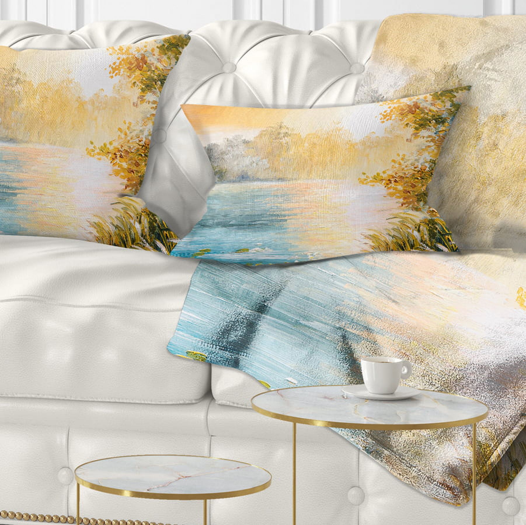 Designart Sunset on the Lake - Landscape Printed Throw Pillow - 12x20